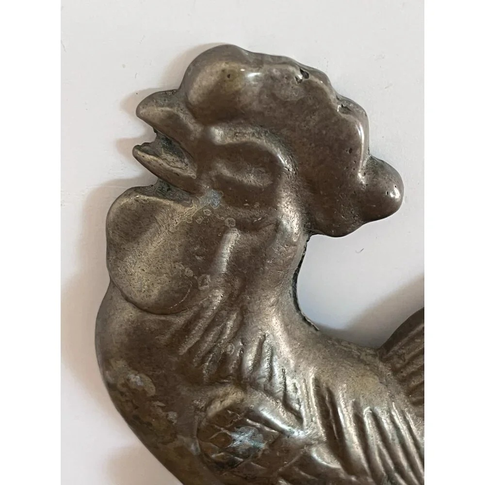 Vintage Brass Rooster Wall Mount Hooks Farmhouse Rustic Kitchen Chicken Décor